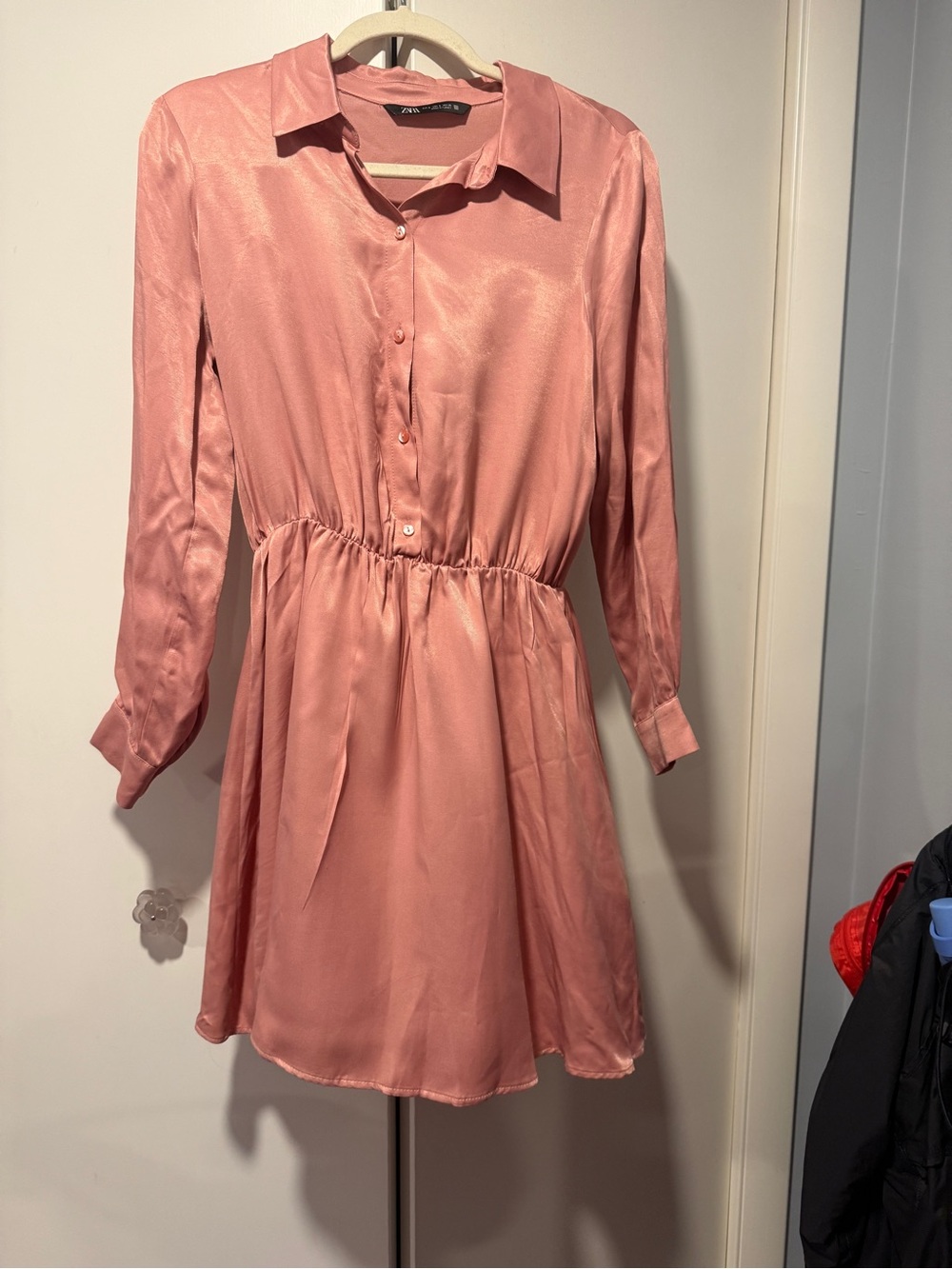 Zara Dusty Rose Satin Shirt Dress